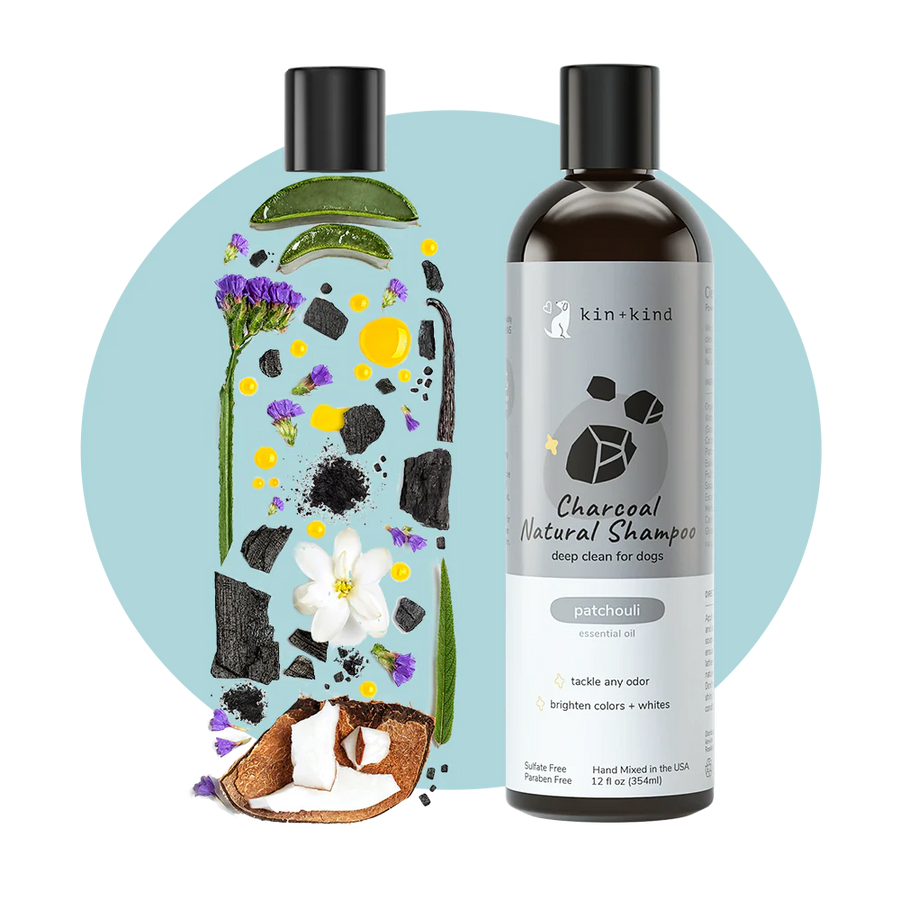 Front Bottle of Kin + Kind Skunk Odor Eliminator Pet Shampoo 12 Floz