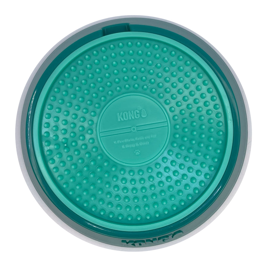 Top View of Kong Licks Spinz Dog Toy Teal