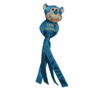 Blue monkey-shaped KONG Wubba toy with measurement details on a white background