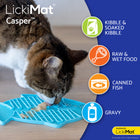 LickiMat Casper Slow Feeder Cat Food Bowl showing kibble, soaked kibble, raw food, wet food, canned fish, and gravy for slow feeding and enrichment