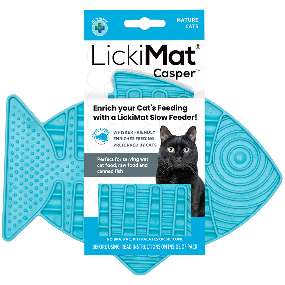 LickiMat Casper Slow Feeder Pet Bow Front View Blue Version