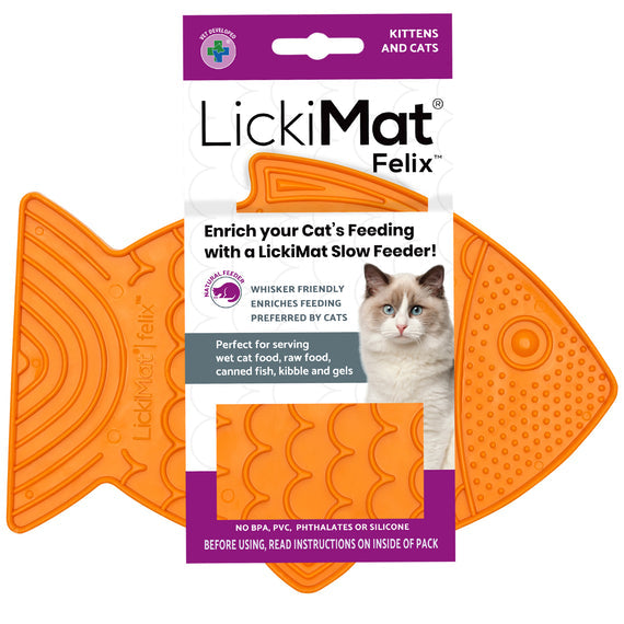 Front of the LickiMat Felix Orange product package