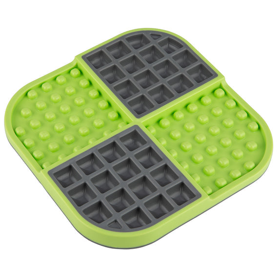 LickiMat Slomo Green and Black Slow Feeder Cat Bowl angled view