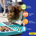 Cat using LickiMat Slomo Blue and Gray Slow Feeder Bowl