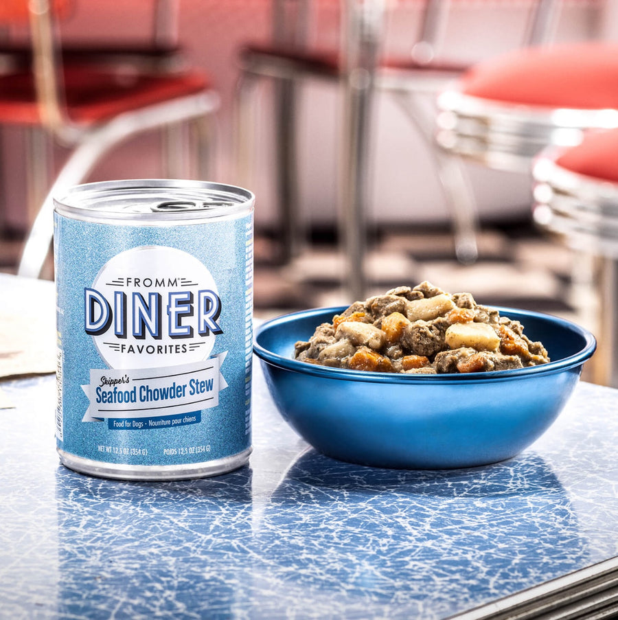 Fromm Diner Favorites Skipper's Seafood Chowder Stew Canned Dog Food.