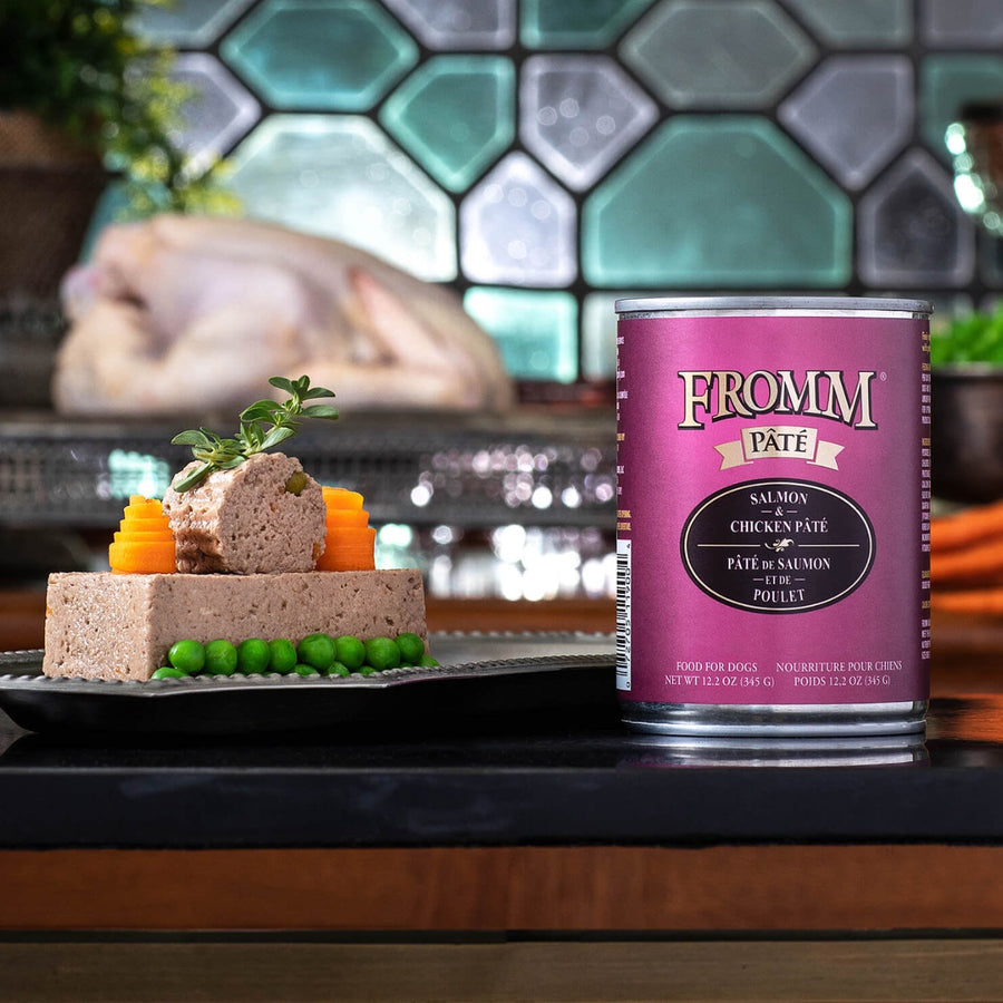 Fromm Salmon & Chicken Pâté Canned Food for Dogs.