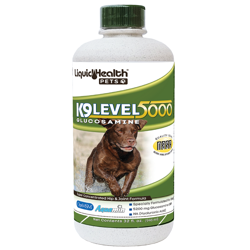 Liquid Health K9 Level 5000 Glucosamine front of bottle.