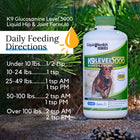 Feeding Guidelines for Liquid Health K9 Level 5000 Glucosamine.