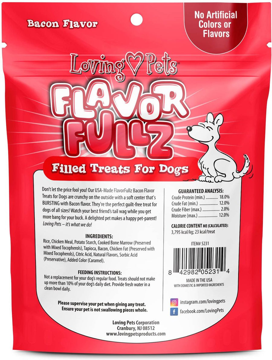 Back Pouch of Loving Pets Flavorfullz Bacon Filled Dog Treats 6oz