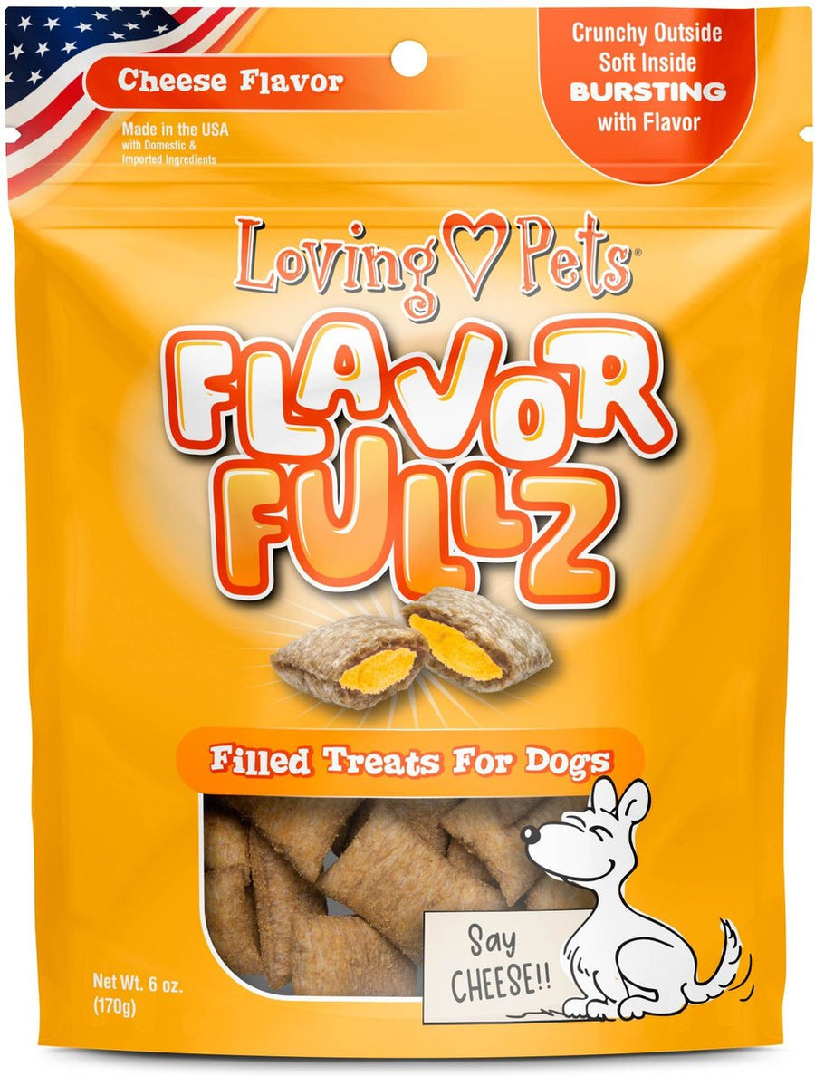 Front Pouch of Loving Pets Flavorfullz Cheese Filled Dog Treats 6oz