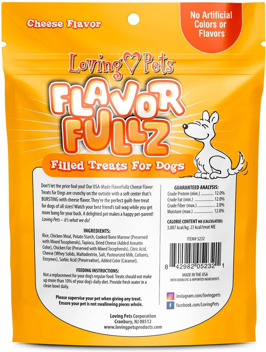Back pouch of Loving Pets Flavorfullz Cheese Filled Dog Treats 6oz