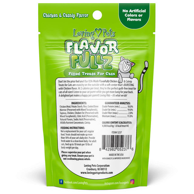 Back Pouch of Loving Pets Flavorfullz Chicken & Catnip Filled Cat Treats 3oz