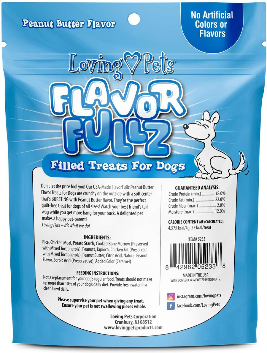 Back Pouch of Loving Pets Flavorfullz Peanut Butter Filled Dog Treats 6oz