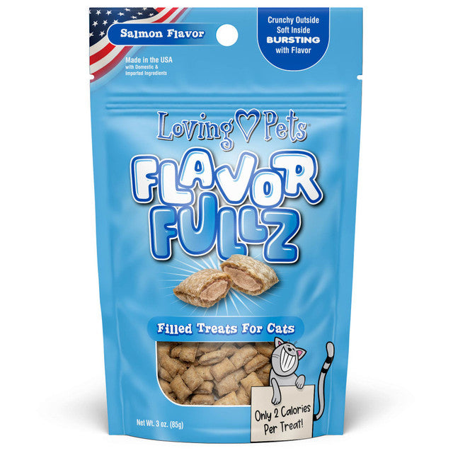 Front Pouch of Loving Pets Flavorfullz Salmon Filled Cat Treats 3oz 