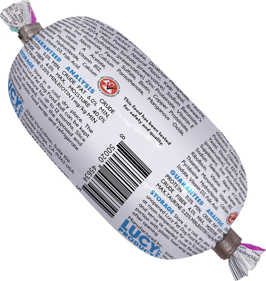 Lucy Pet Products Dog Food Roll Chicken, Back Packaging