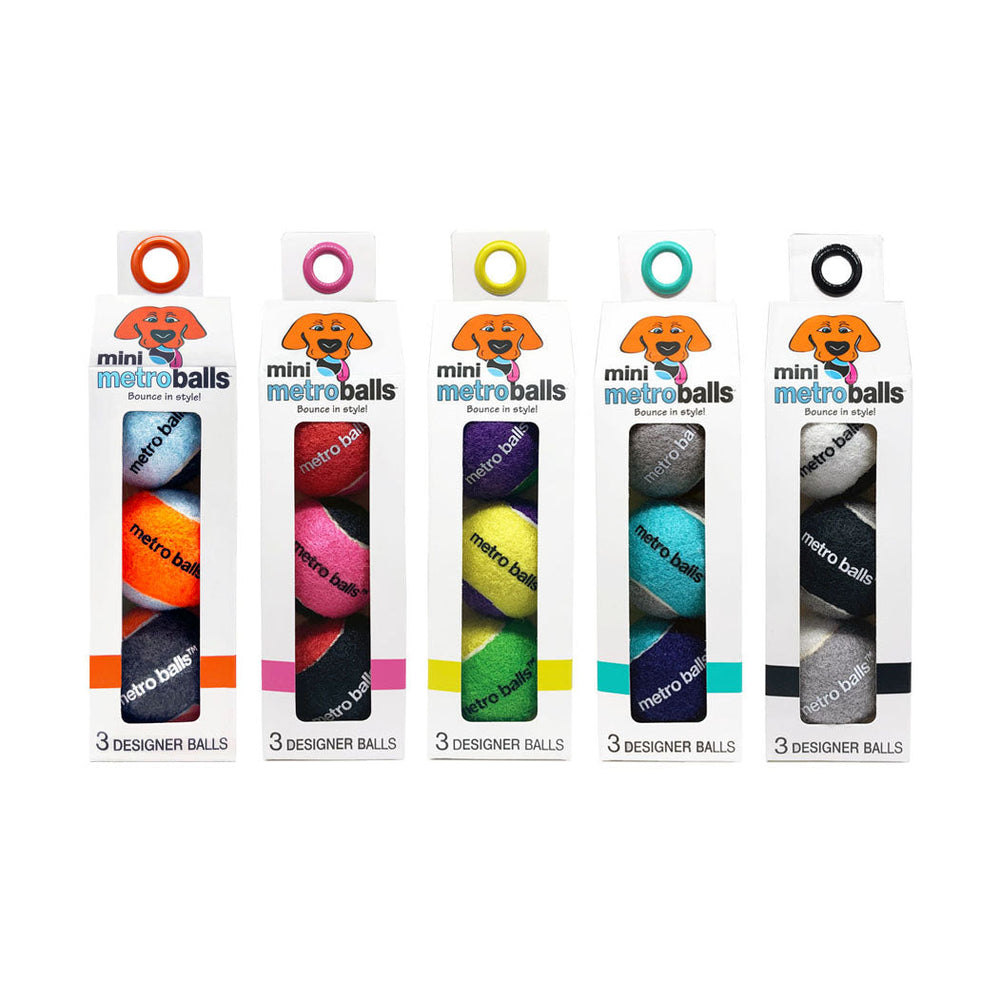 Metro Paws Mini Metro Tennis Ball Dog or Cat Toy, 3 Pack Variety. 