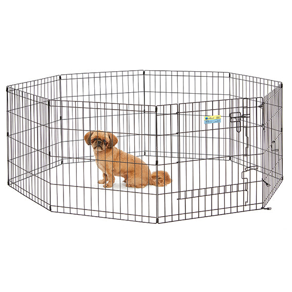 Full View of Midwest Contour Exercise Pen with Door with Dog inside