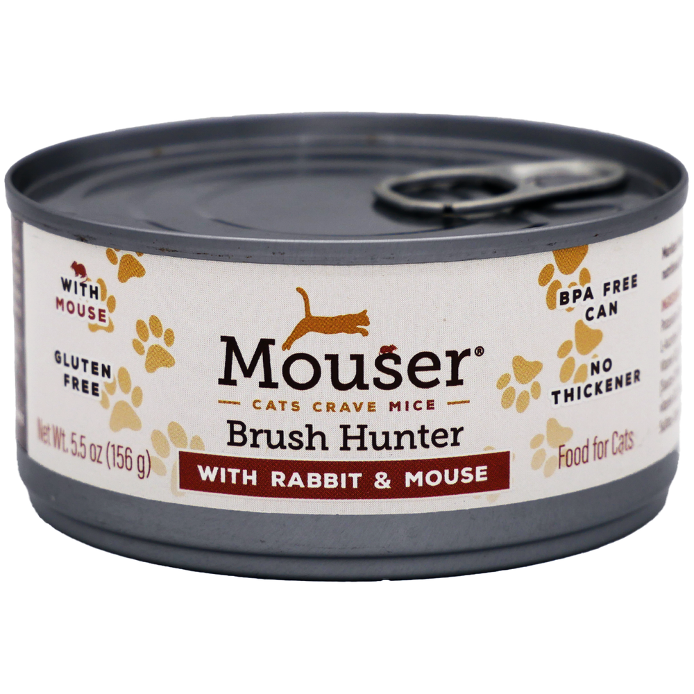 Mouser Brush Hunter Canned Cat Food. With Rabbit & Mouse. Gluten Free, BPA Free Can, No Thickener
