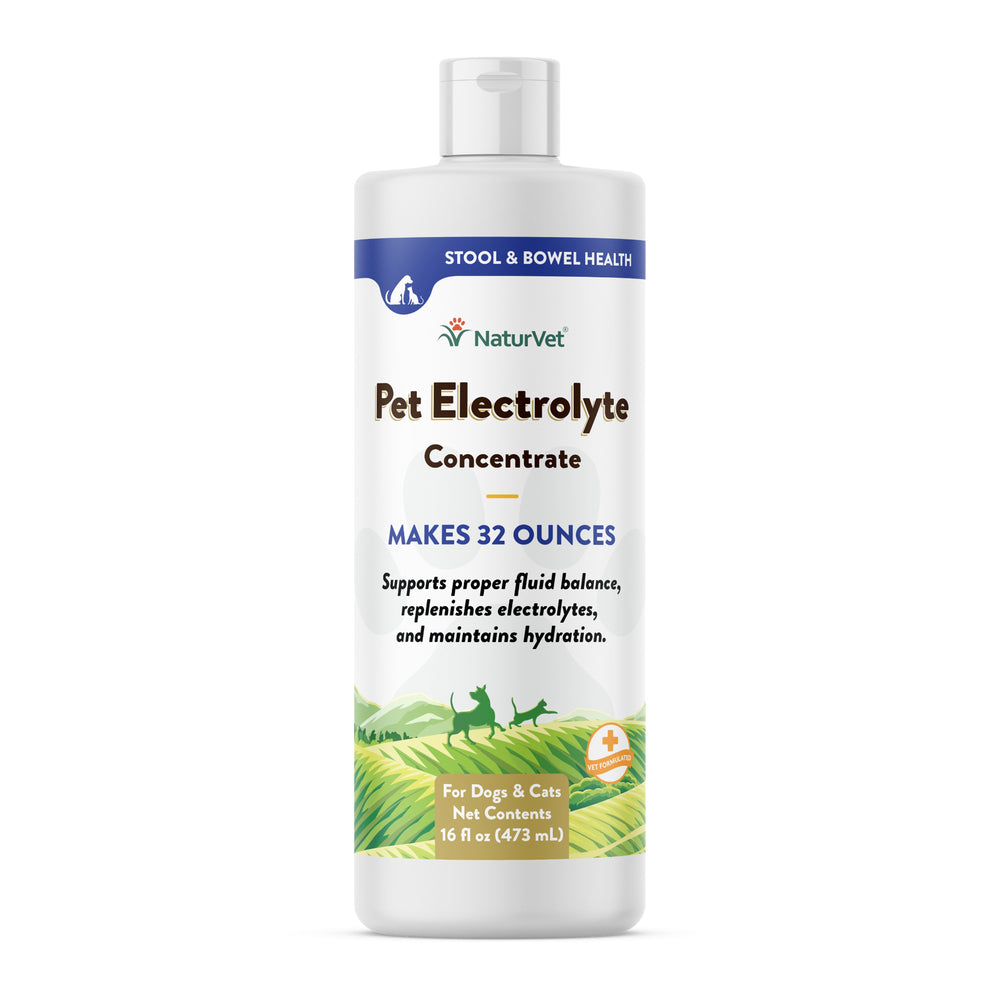 NaturVet Pet Electrolyte Concentrate for Dogs and Cats 16 floz, Front Bottle makes 32 ounces