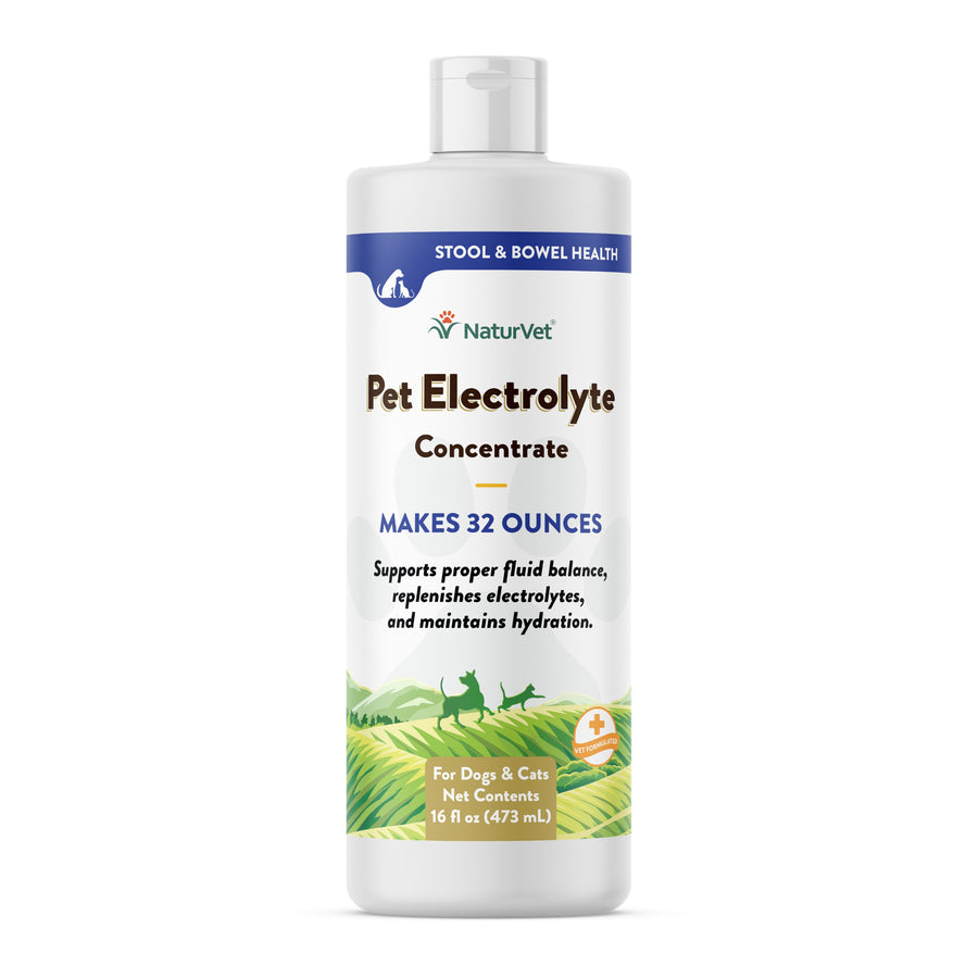 NaturVet Pet Electrolyte Concentrate for Dogs and Cats 16 floz, Front Bottle makes 32 ounces