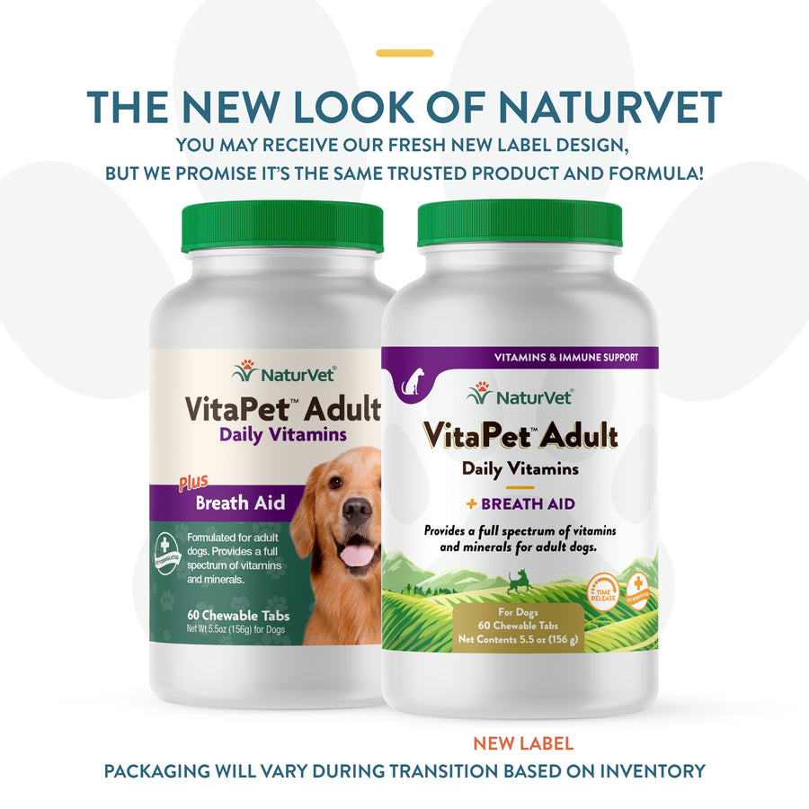 New Look of NaturVet VitaPet Adult Daily Vitamins Plus Breath Aid for Dogs, 60 ct Soft Chews