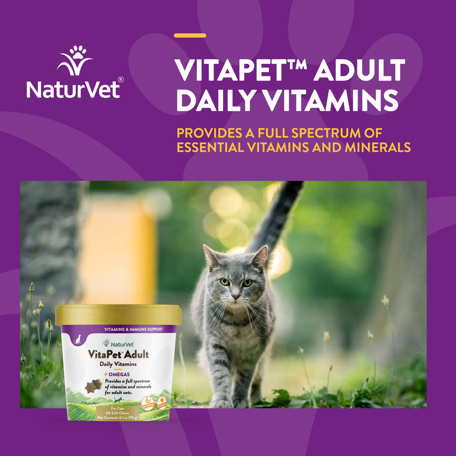 NaturVet VitaPet Adult Daily Vitamins Soft Chews for Cats 90g, Full spectrum of Vitamins and Minerals