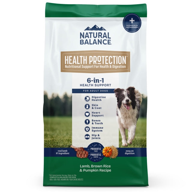 Natural Balance Health Protection Lamb, Brown Rice & Pumpkin Dry Dog Food front of bag.