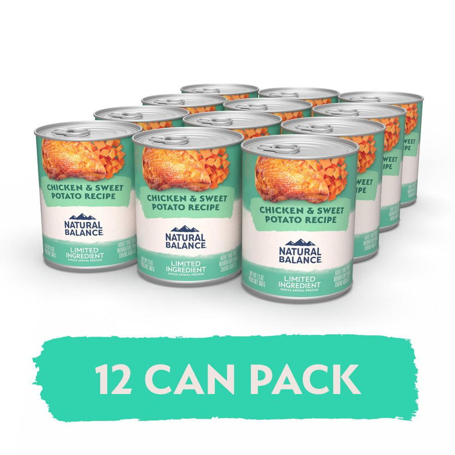 12 can pack of Natural Balance Limited Ingredient Grain Free Chicken & Sweet Potato Recipe Dog Wet