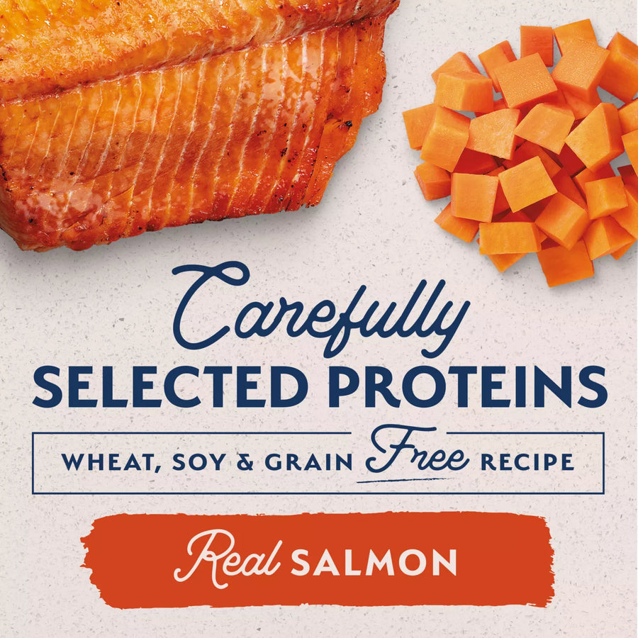 Carefully selected proteins and real salmon for Natural Balance Limited Ingredient Grain Free Sweet Potato & Salmon Recipe Dog Wet 13oz 