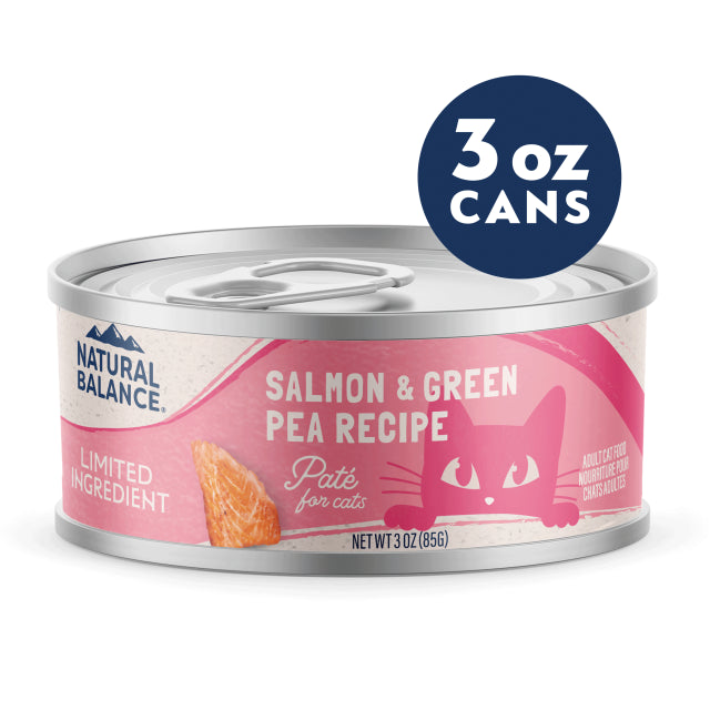 Natural Balance Limited Ingredient Salmon & Green Pea Recipe 3oz front of can. 