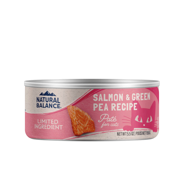 Natural Balance Limited Ingredient Salmon & Green Pea Recipe 5.5oz front of can. 