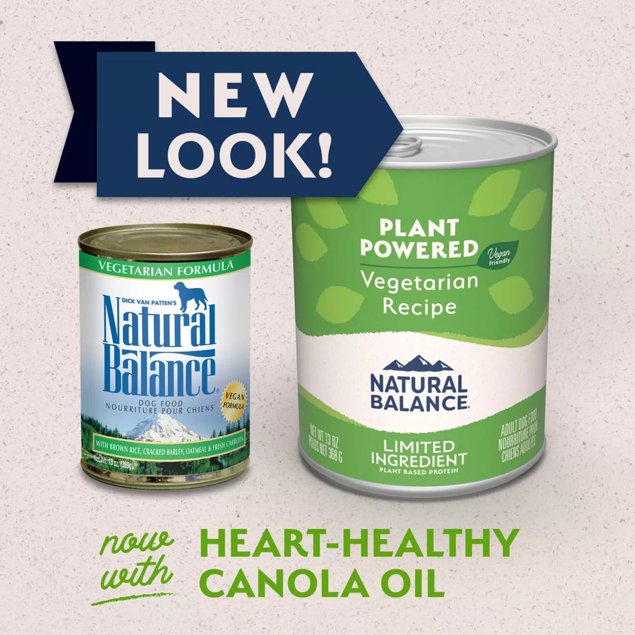 New packaging of can of Natural Balance Limited Ingredient Vegetarian Canned Dog Food Recipe Dog Wet 13oz