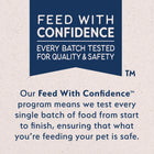 Advertisement for 'Feed with Confidence' program on a textured beige background