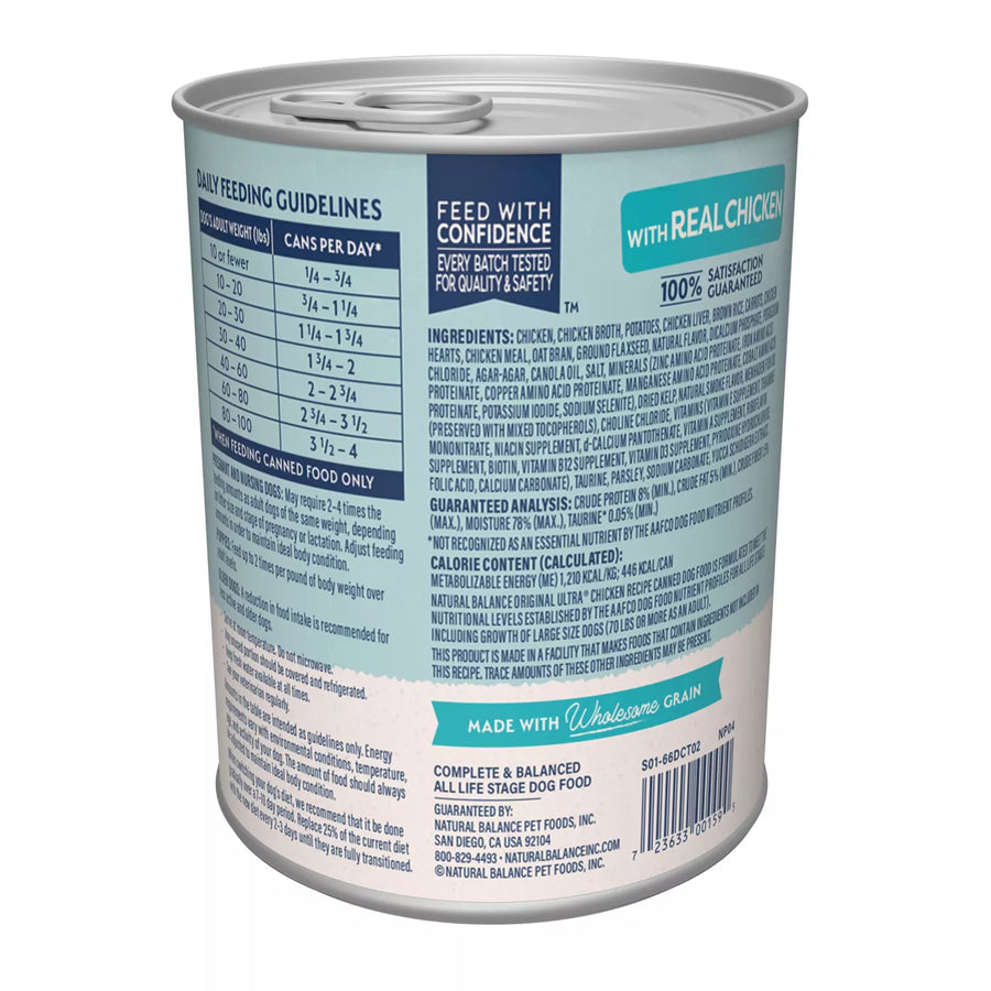 Back can of Natural Balance Original Ultra Chicken Canned Recipe Dog Wet 13oz