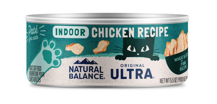 Front can of Natural Balance Original Ultra Indoor Chicken Recipe Wet Cat Food 5.5oz