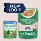New packaging for Natural Balance Original Ultra Platefulls Chicken & Giblets Recipe Morsels in Gravy Cat Wet 3oz