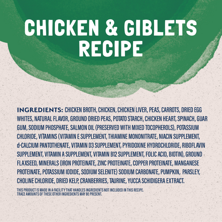Ingredients list of Natural Balance Original Ultra Platefulls Chicken & Giblets Recipe Morsels in Gravy Cat Wet 3oz