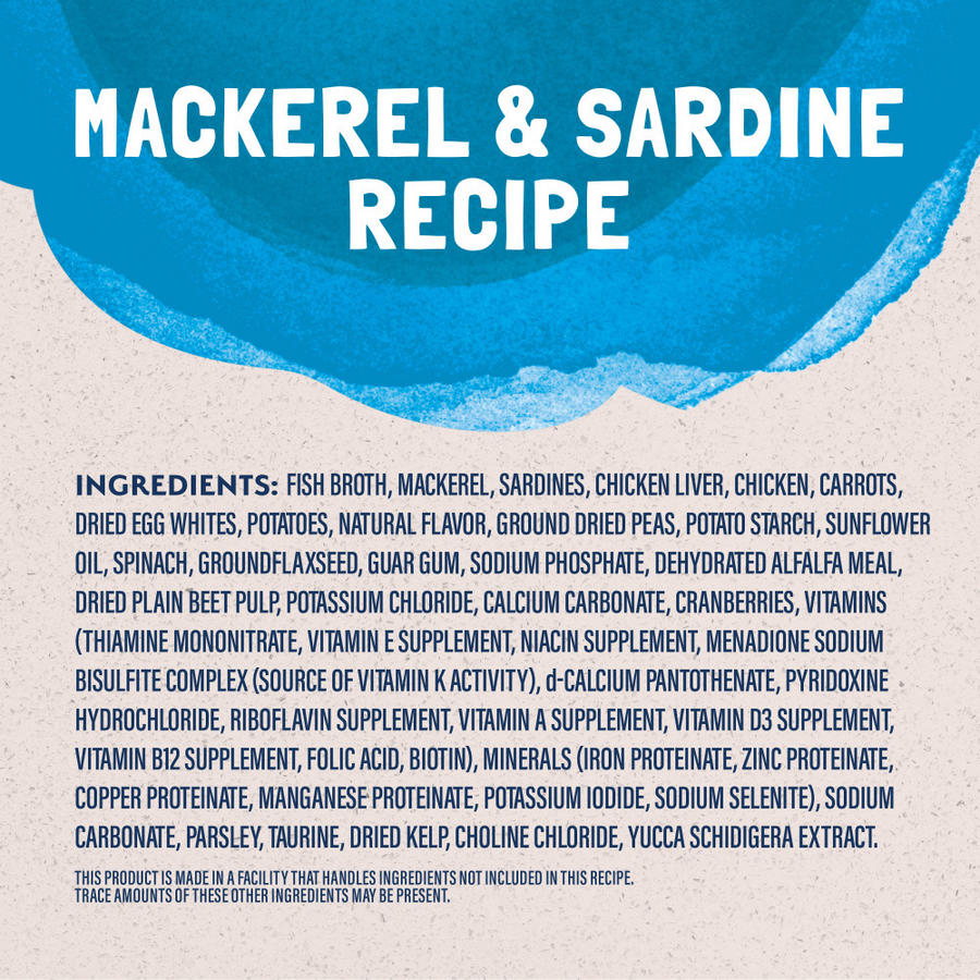 Ingredients list for Natural Balance Original Ultra Platefulls Mackerel & Sardine Recipe Morsels in Gravy Cat Wet 3oz