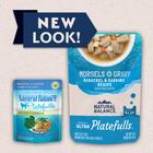 New packaging for Natural Balance Original Ultra Platefulls Mackerel & Sardine Recipe Morsels in Gravy Cat Wet 3oz