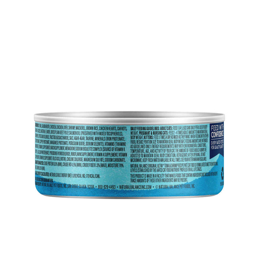 Back can of Natural Balance Original Ultra Tuna & Shrimp Recipe Cat Wet 5.5oz 