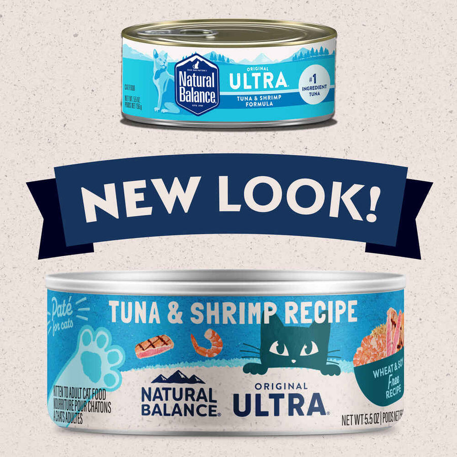 New packaging of Natural Balance Original Ultra Tuna & Shrimp Recipe Cat Wet 5.5oz 