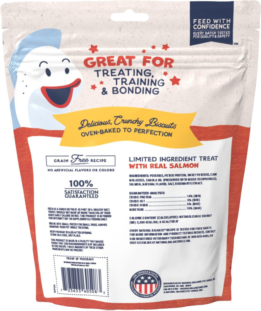 Natural Balance Rewards Bite-Size Crunchy Biscuits Small Breed With Real Salmon Dog Treat, Back Pouch