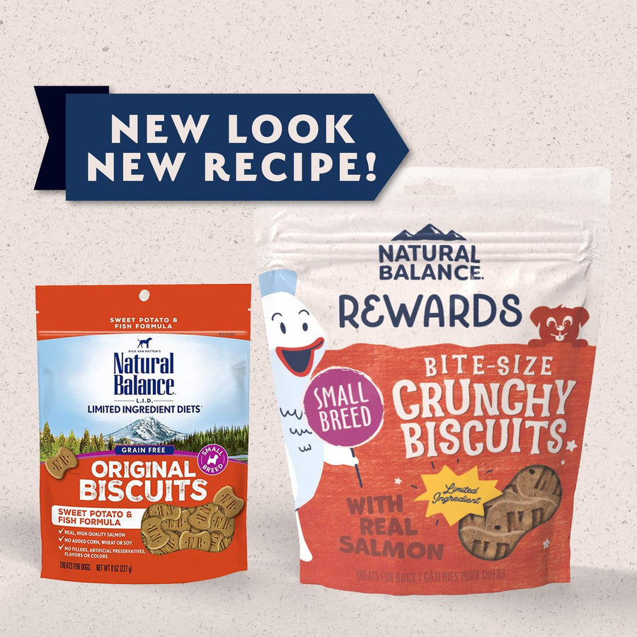 Natural Balance Rewards Bite-Size Crunchy Biscuits Small Breed With Real Salmon Dog Treat, New Look and New Recipe