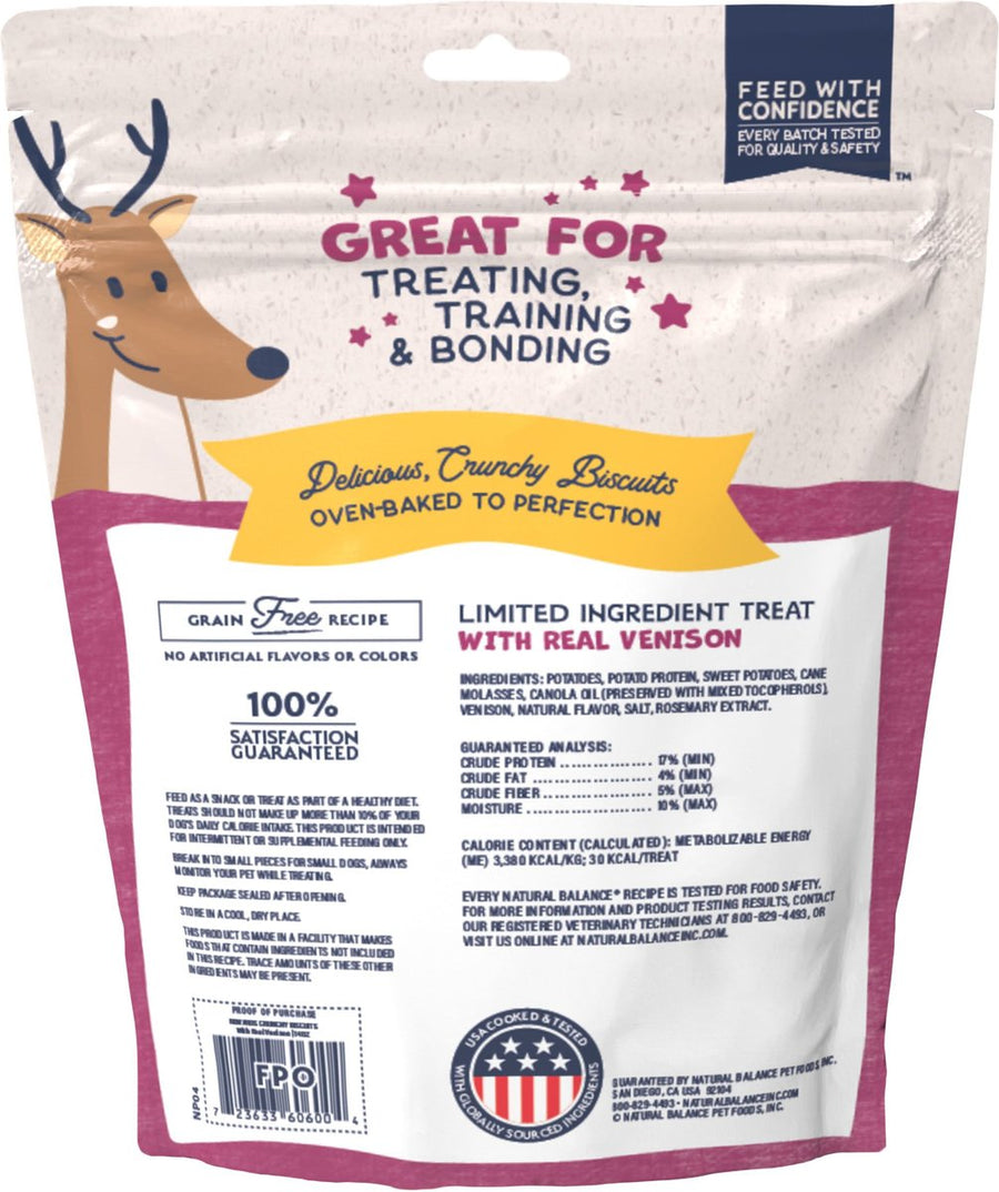 Natural Balance Rewards Bite-Size Crunchy Biscuits Small Breed With Real Venison Dog Treat, Back Pouch