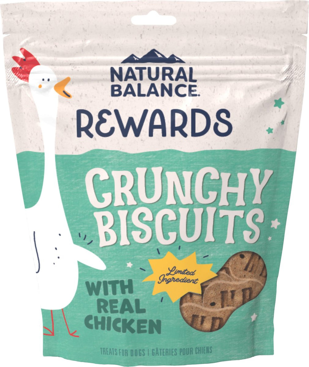 Natural Balance Rewards Crunchy Biscuits With Real Chicken Dog Treat, Front Pouch