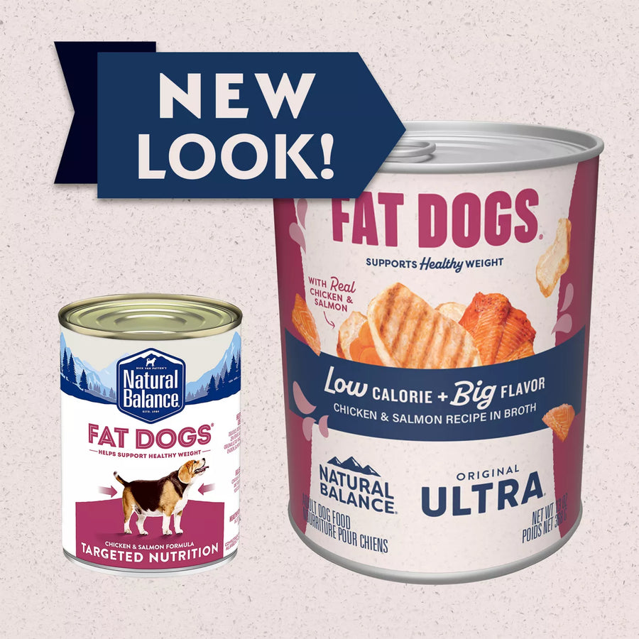 New look for Natural Balance Targeted Nutrition Fat Dogs Chicken & Salmon Canned Dog Recipe Wet Dog Food 13oz 