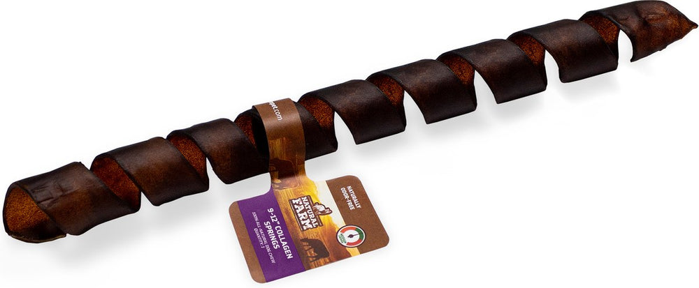 Spiraled Collagen roll dog chew treat with a Natural Farm label on a white background