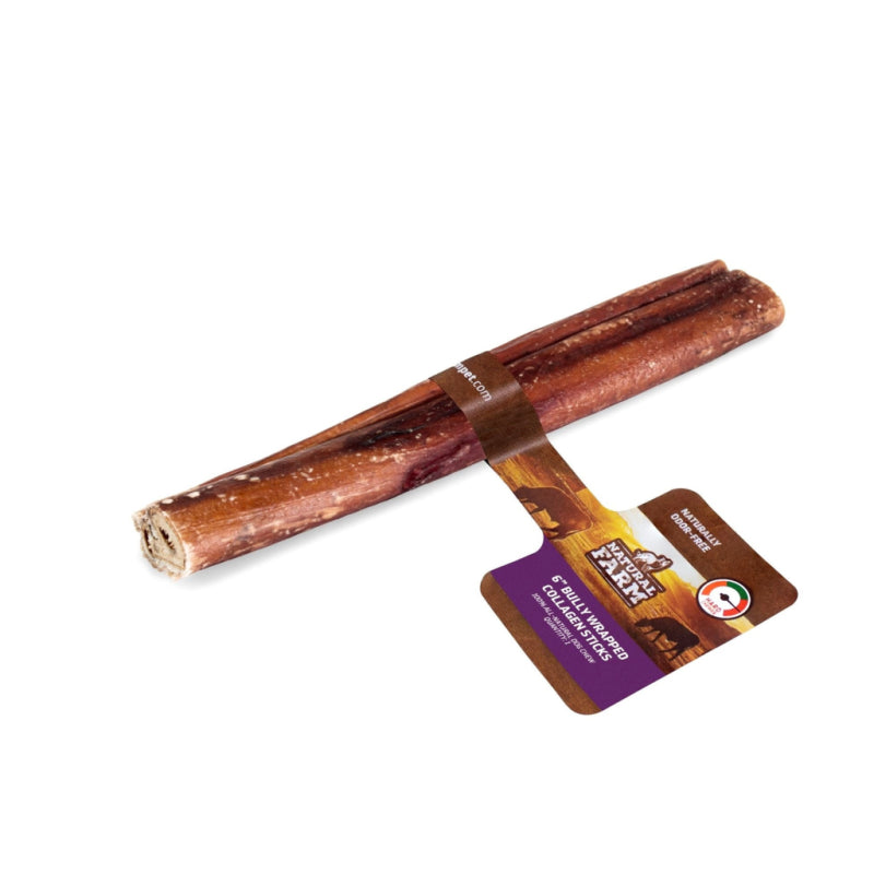 Natural Farm Collagen Stick Bully Wrapped Dog Chew 6inches packaging