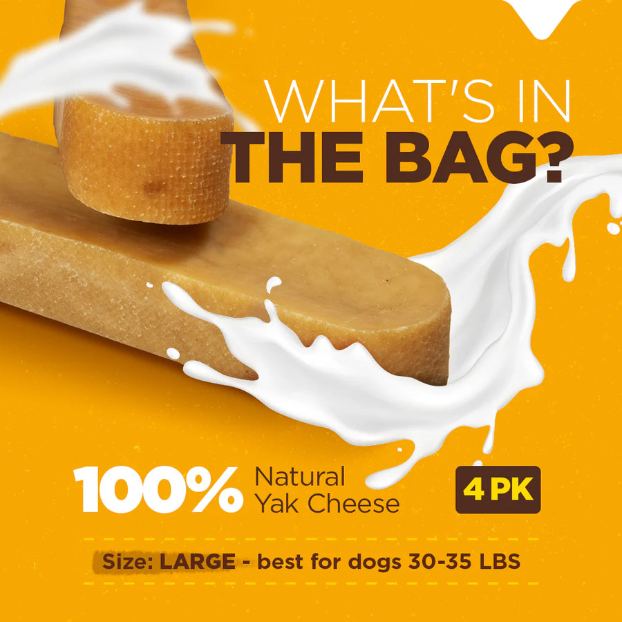 Natural Farm Dog Chews contains 100% natural  Yak Cheese, Large are best for dogs 30-35 lbs