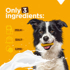 Natural Farm Large Yak Cheese Dog Chews uses only 3 ingredients, milk, salt and lime. 